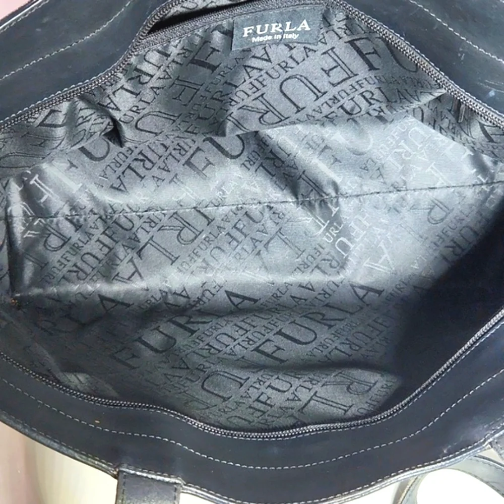 VTG Furla Authentic Black Leather X Large Tote Bag Satchel Made in Italy - Picture 7 of 15